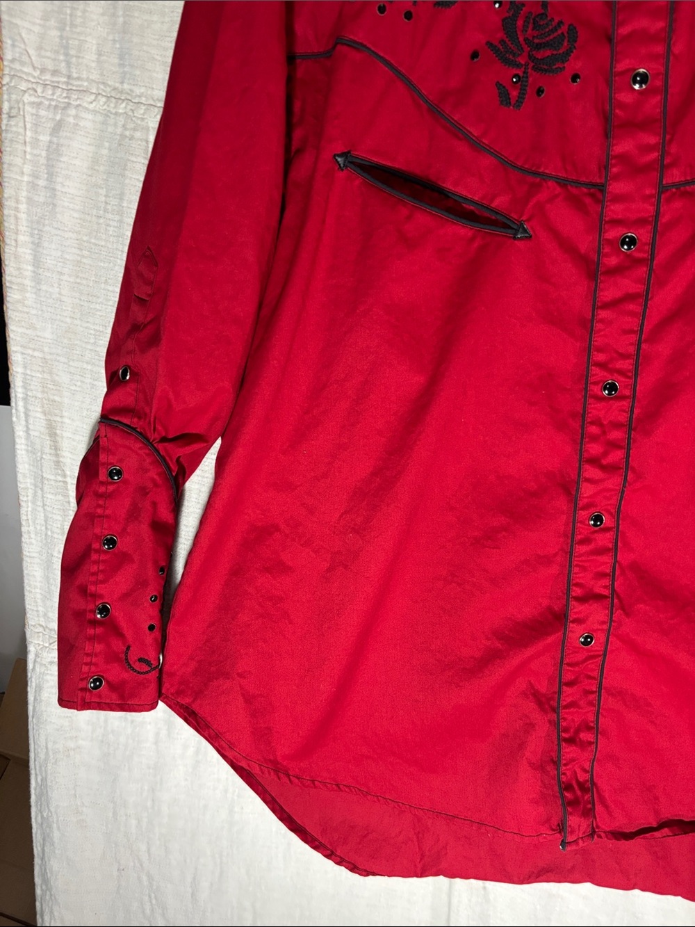 VTG Alan Jackson Collection Red Western Pearl Snap Shirt Rose Embroidered XL EUC - Picture 5 of 10